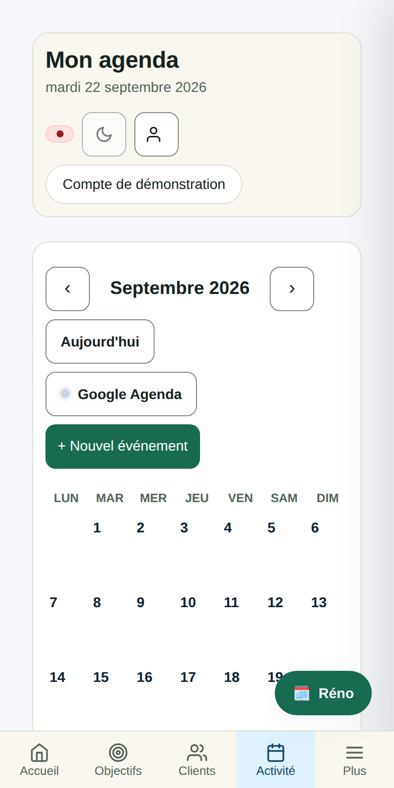 Aperçu mobile de la console Rénoboost sur des données d’exemple